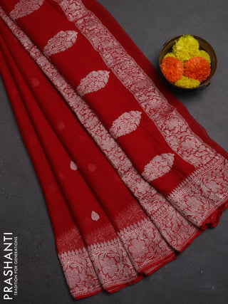 Red Banarasi Chiffon Saree - Buttas
