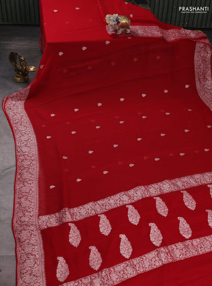 Red Banarasi Chiffon Saree - Buttas