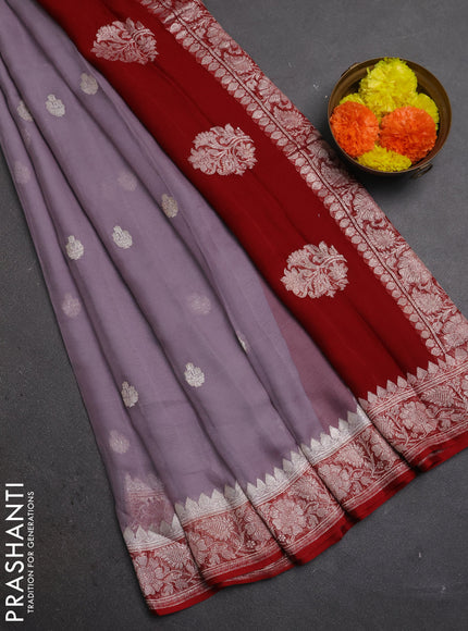 Grey & Red Banarasi Chiffon Saree - Buttas
