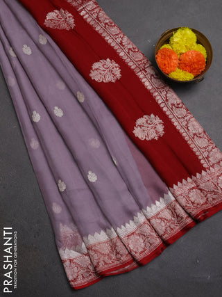 Grey & Red Banarasi Chiffon Saree - Buttas