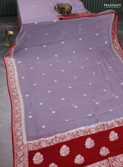 Grey & Red Banarasi Chiffon Saree - Buttas