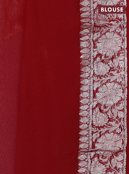 Grey & Red Banarasi Chiffon Saree - Buttas