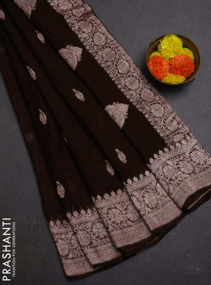 Brown Banarasi Chiffon Saree - Buttas