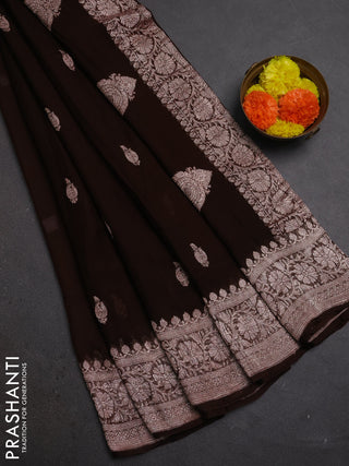 Brown Banarasi Chiffon Saree - Buttas