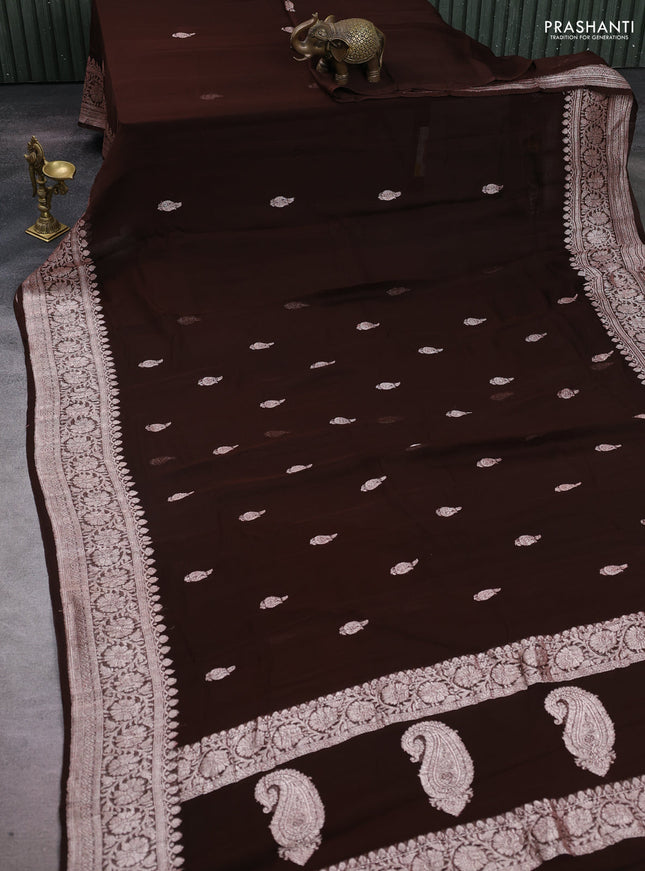 Brown Banarasi Chiffon Saree - Buttas