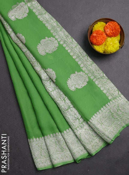 Green Banarasi Chiffon Saree - Buttas