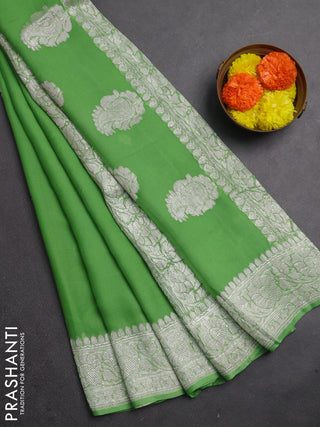 Green Banarasi Chiffon Saree - Buttas