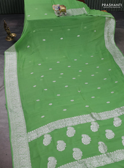 Green Banarasi Chiffon Saree - Buttas