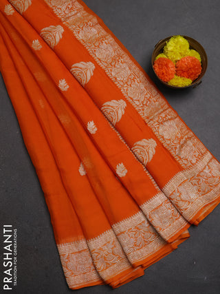 Orange Banarasi Chiffon Saree - Buttas