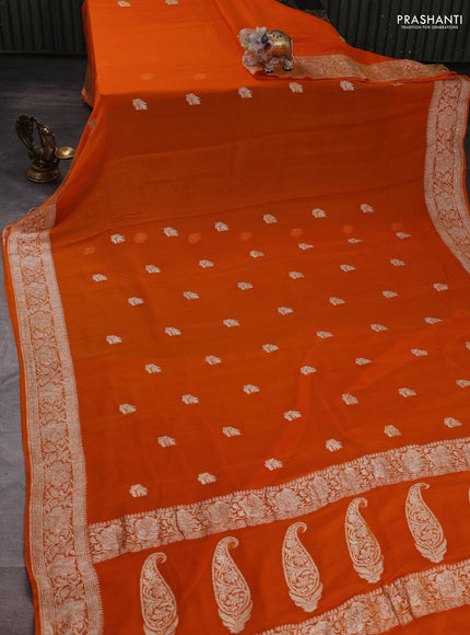 Orange Banarasi Chiffon Saree - Buttas