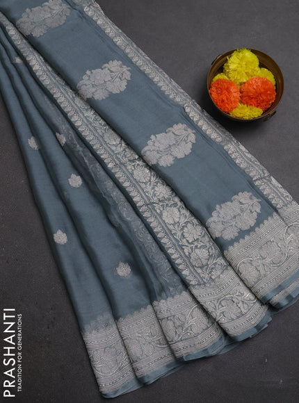 Grey Banarasi Chiffon Saree - Buttas