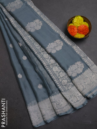 Grey Banarasi Chiffon Saree - Buttas