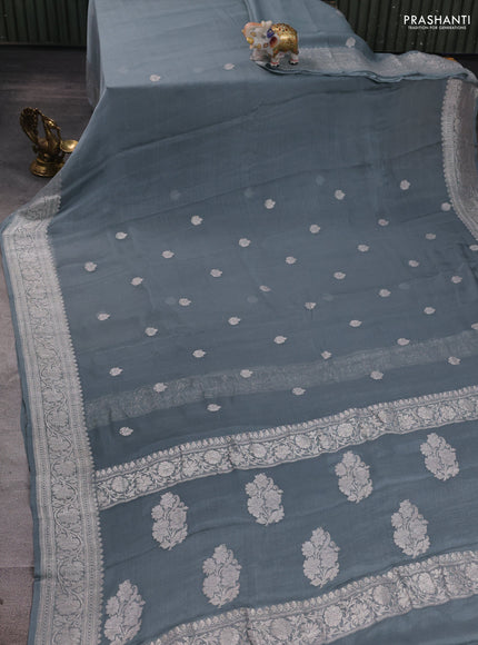 Grey Banarasi Chiffon Saree - Buttas