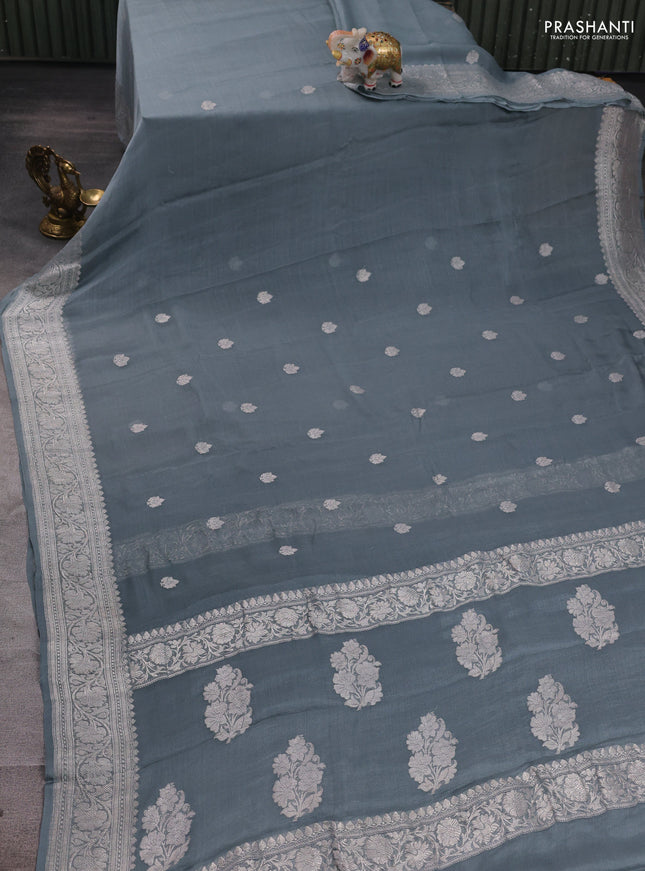 Grey Banarasi Chiffon Saree - Buttas