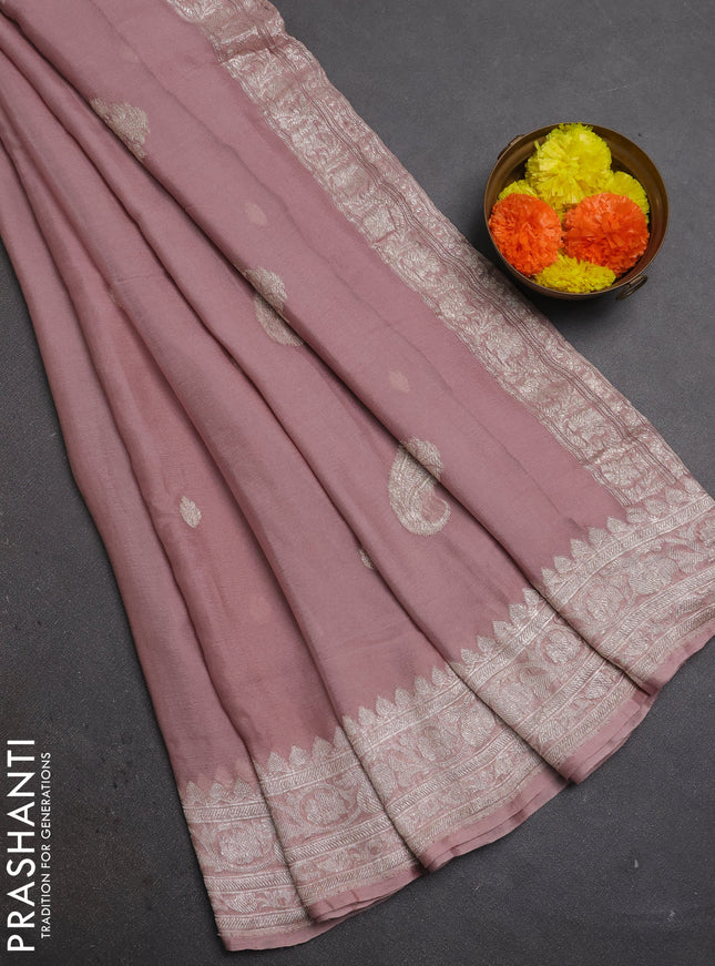 Pastel Pink Banarasi Chiffon Saree - Buttas