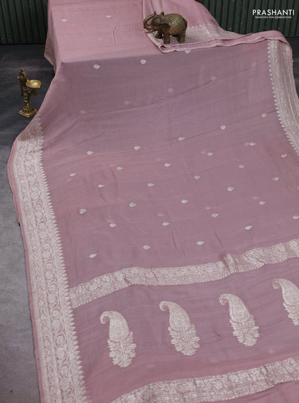 Pastel Pink Banarasi Chiffon Saree - Buttas