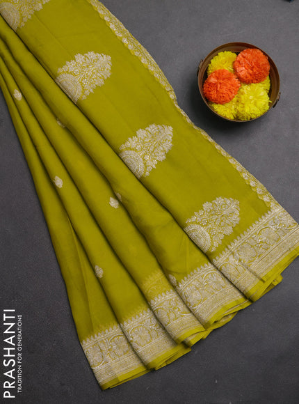 Green Banarasi Chiffon Saree - Buttas