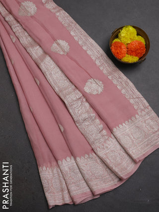 Rosy Pink Banarasi Chiffon Saree - Buttas