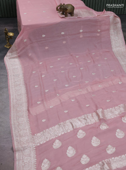 Rosy Pink Banarasi Chiffon Saree - Buttas