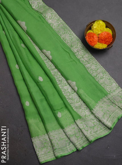 Green Banarasi Chiffon Saree - Buttas