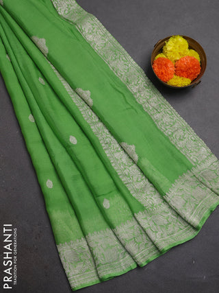 Green Banarasi Chiffon Saree - Buttas