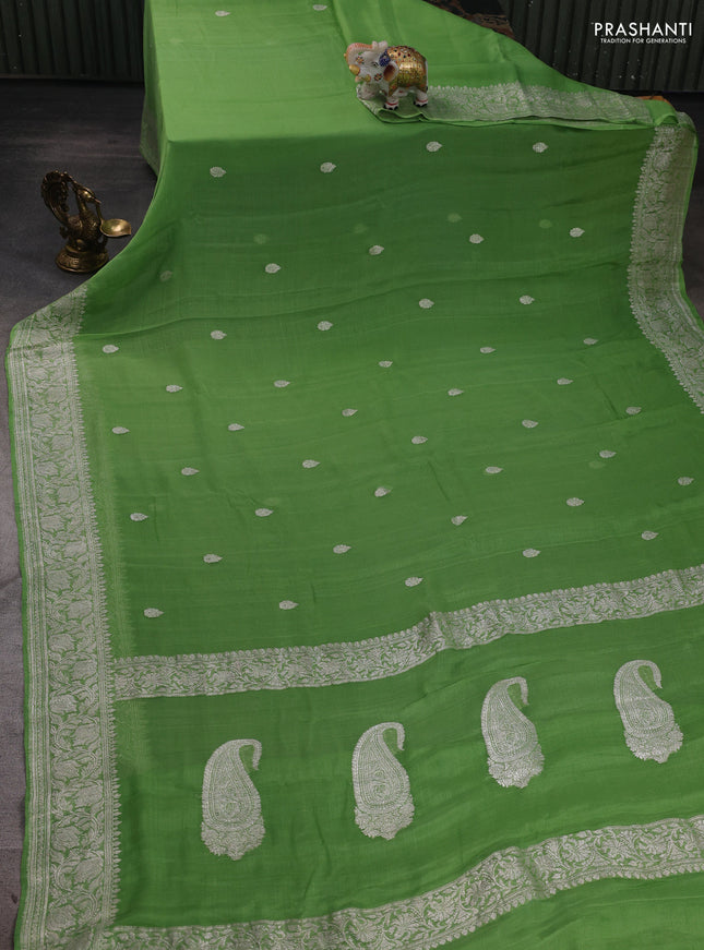 Green Banarasi Chiffon Saree - Buttas