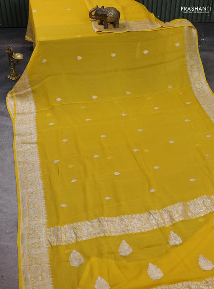 Yellow Banarasi Chiffon Saree - Buttas