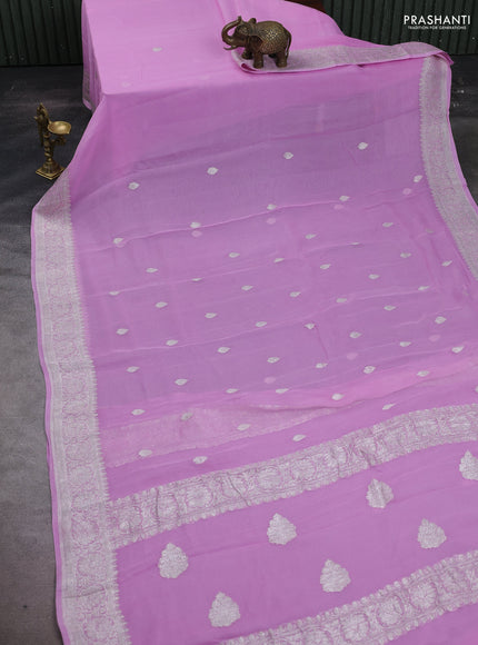 Lotus Pink Banarasi Chiffon Saree - Buttas