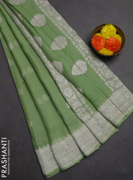 Pastel Green  Banarasi Chiffon Saree - Buttas