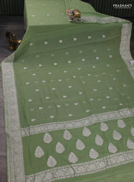 Pastel Green  Banarasi Chiffon Saree - Buttas
