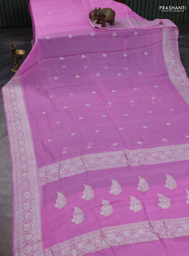 Pink  Banarasi Chiffon Saree - Buttas
