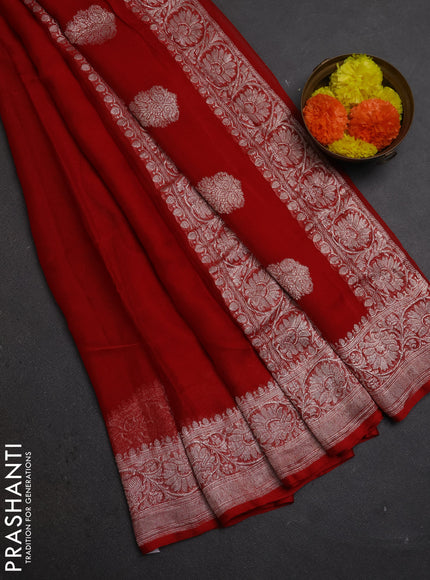 Red  Banarasi Chiffon Saree - Buttas
