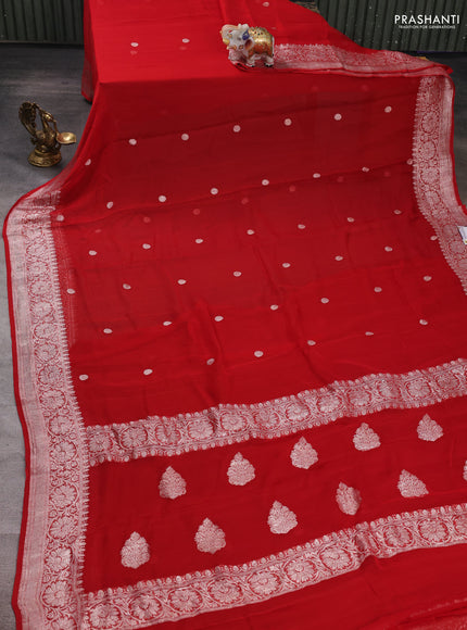 Red  Banarasi Chiffon Saree - Buttas