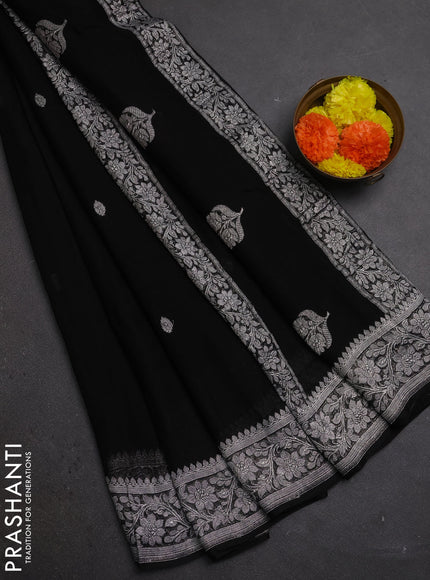 Black  Banarasi Chiffon Saree - Buttas