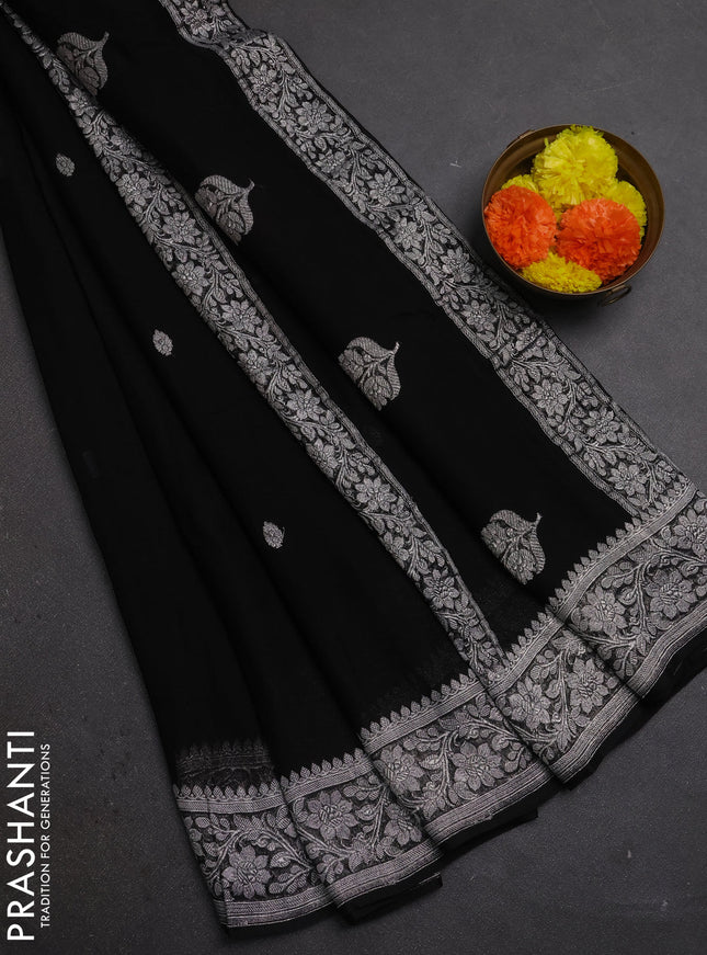 Black  Banarasi Chiffon Saree - Buttas