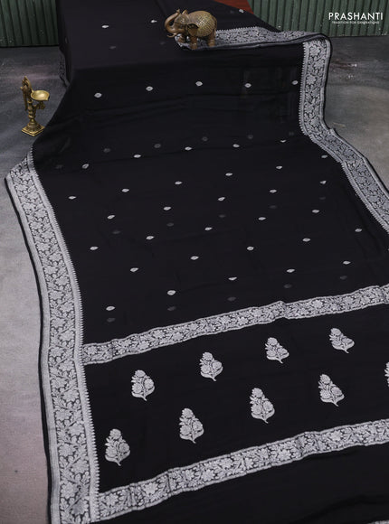 Black  Banarasi Chiffon Saree - Buttas