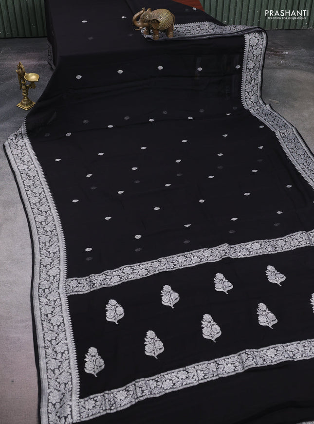 Black  Banarasi Chiffon Saree - Buttas