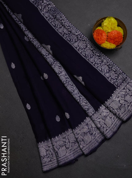 Navy Blue  Banarasi Chiffon Saree - Buttas