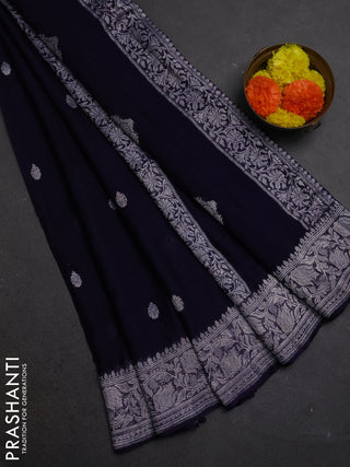 Navy Blue  Banarasi Chiffon Saree - Buttas