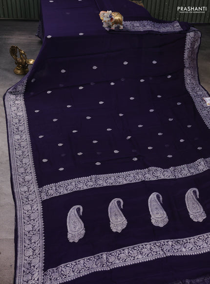Navy Blue  Banarasi Chiffon Saree - Buttas