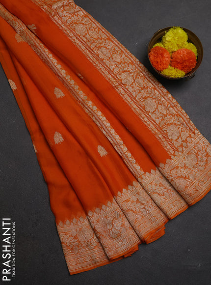 Orange &  Banarasi Chiffon Saree - Buttas