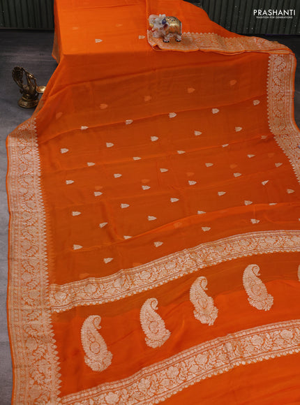 Orange &  Banarasi Chiffon Saree - Buttas