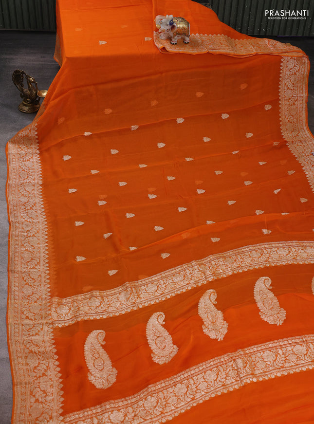 Orange &  Banarasi Chiffon Saree - Buttas