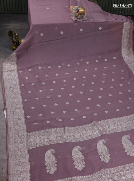 Grey &  Banarasi Chiffon Saree - Buttas