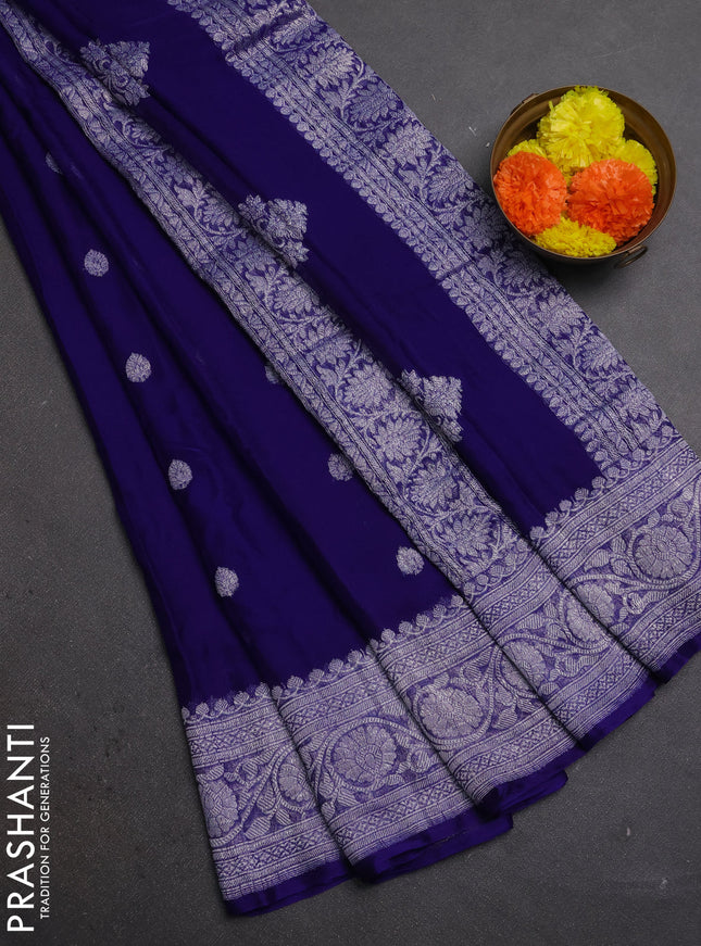Blue &  Banarasi Chiffon Saree - Buttas