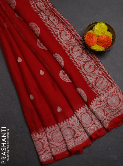 Red  Banarasi Chiffon Saree - Buttas