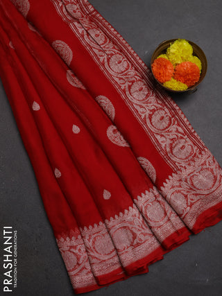 Red  Banarasi Chiffon Saree - Buttas