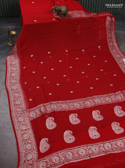 Red  Banarasi Chiffon Saree - Buttas