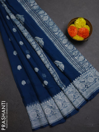 Peacock Blue  Banarasi Chiffon Saree - Buttas