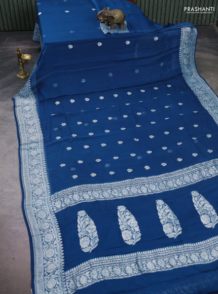 Peacock Blue  Banarasi Chiffon Saree - Buttas